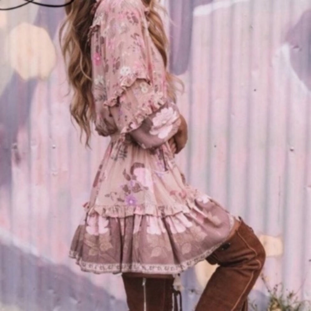 New In SALE!Frilly Pretty In PinkFloral Boho Dress - Picture 3 of 8